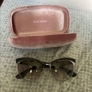 Miu Miu Black Semi-Rimless Sunglasses with Gradient Lenses